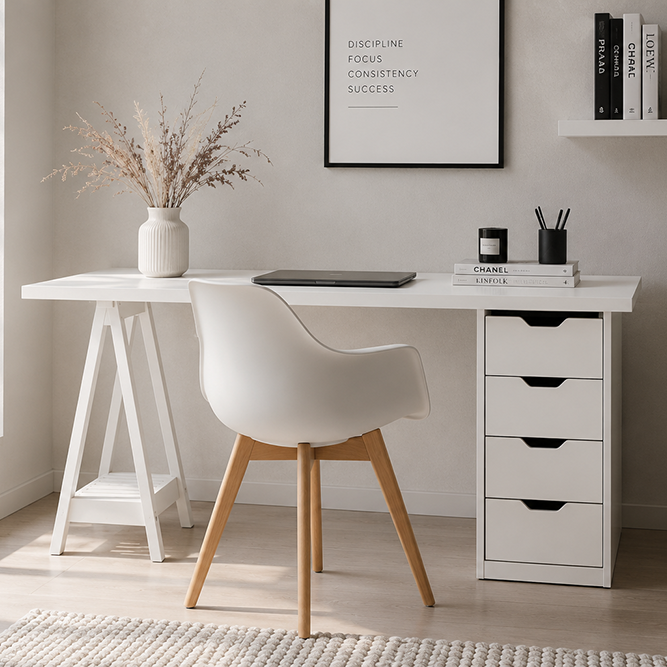 White Home Office Trestle Desk with drawers