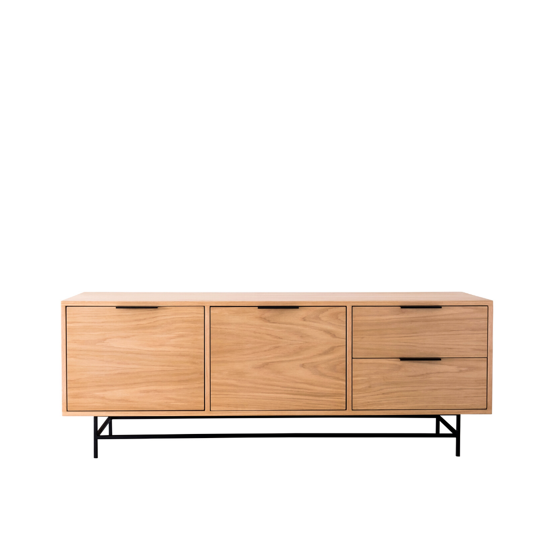 Oak Media Unit on Steel Black Base