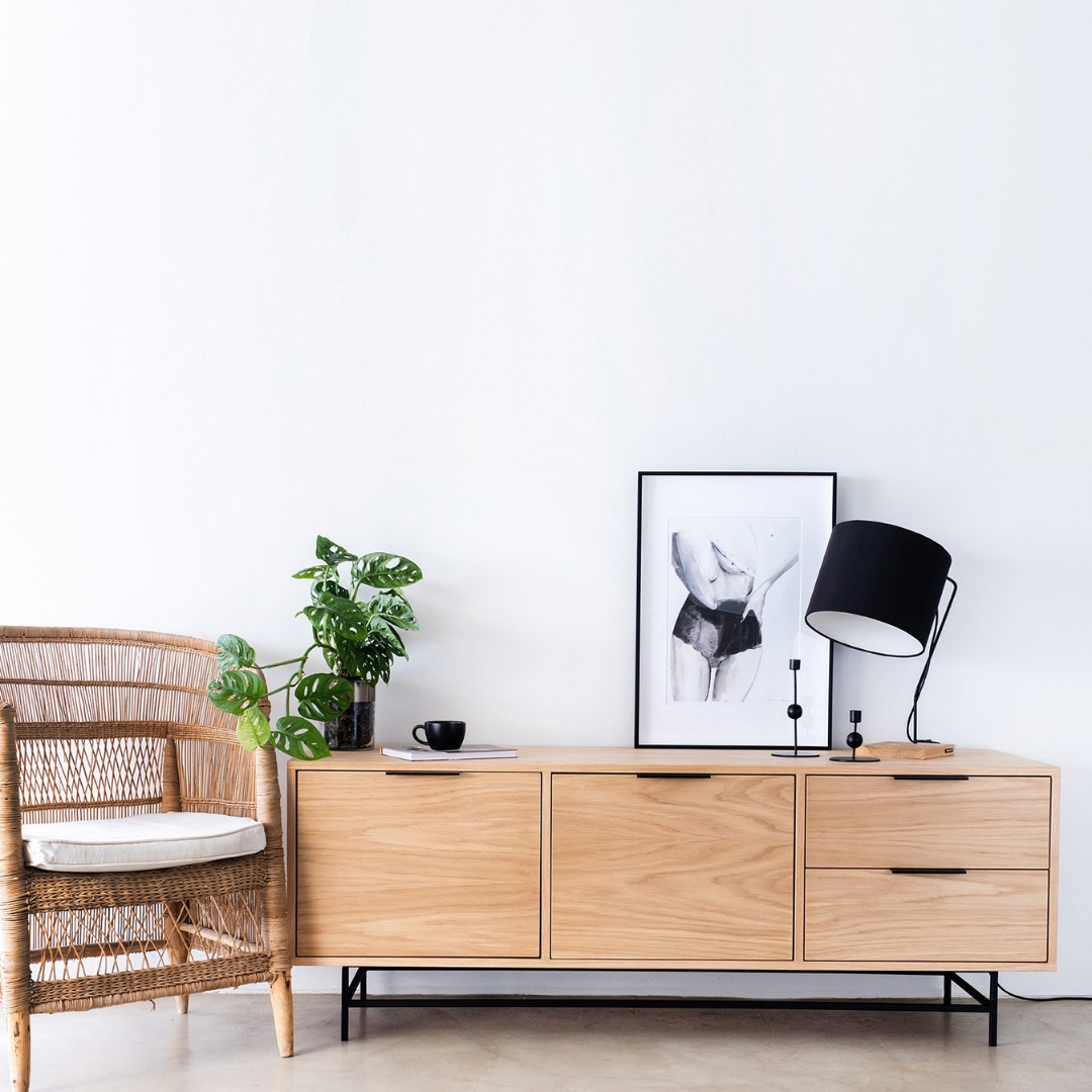 Oak Media Unit on Black Steel Base