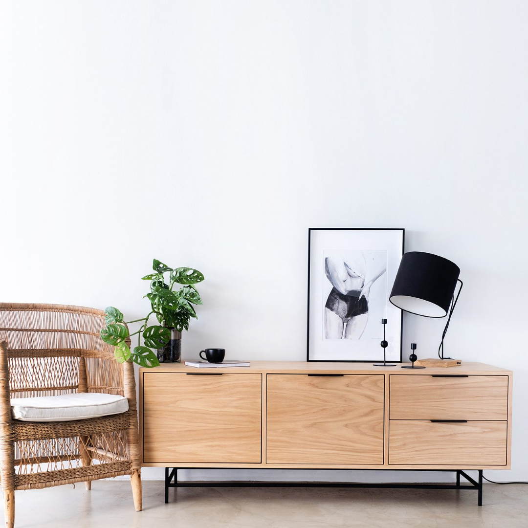 Oak Media Unit on Black Steel Base 