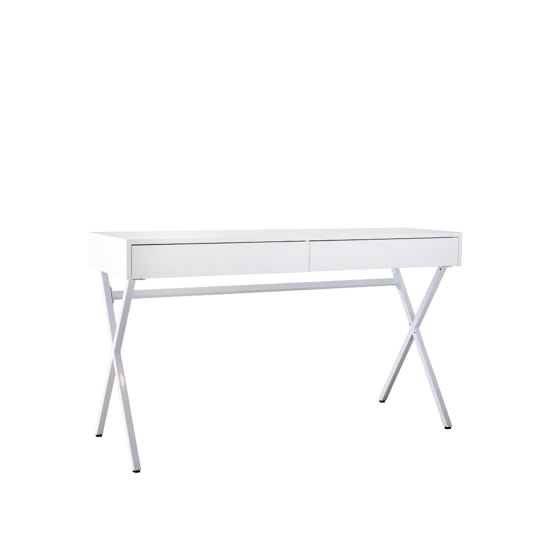 White Desk With Steel Leg Base