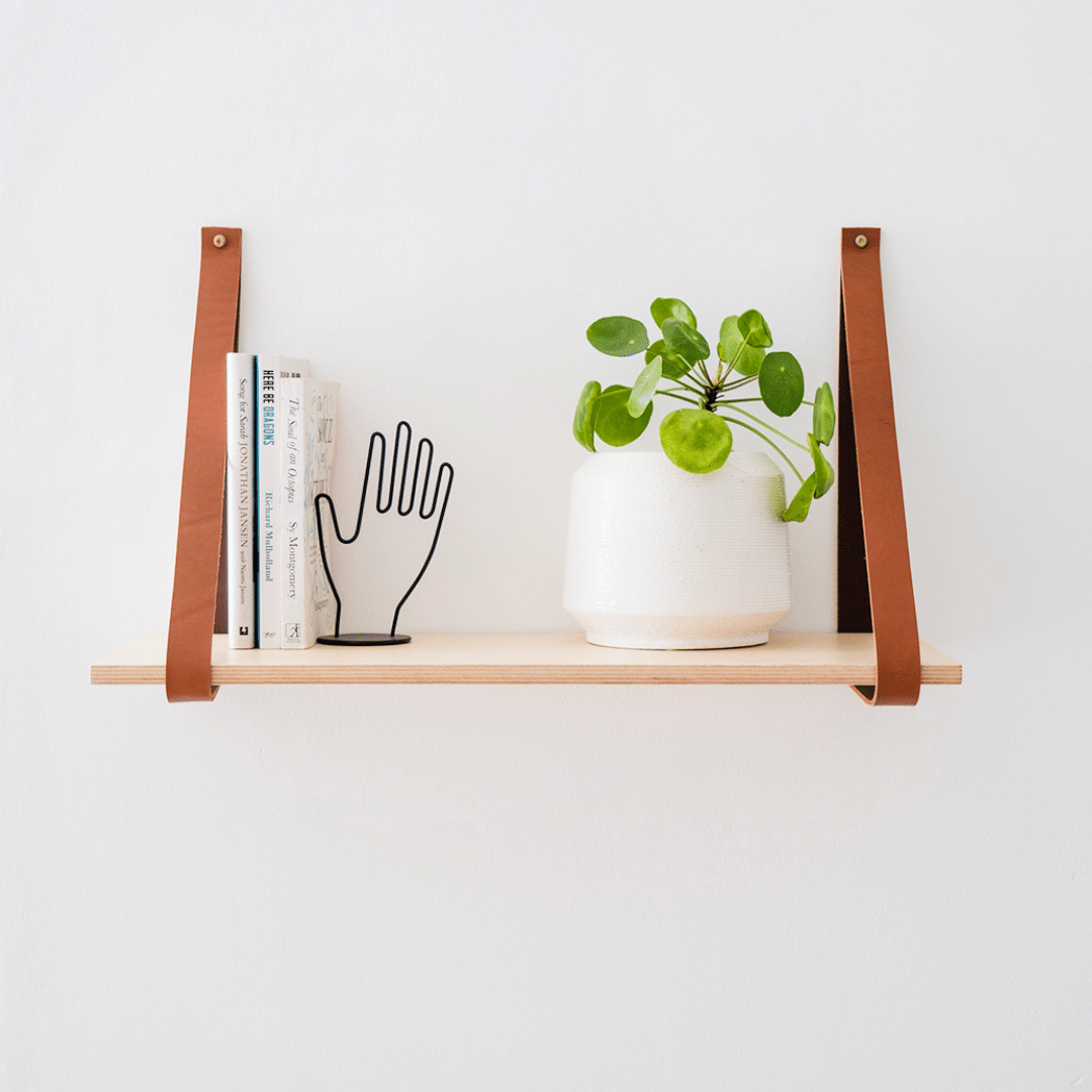 The Agnes. Floating Wall Shelf with leather straps. - Trestle South Africa