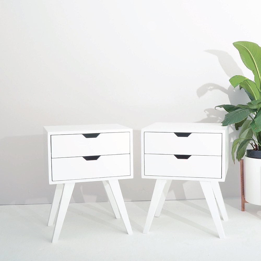 White Bedside Table with Drawers